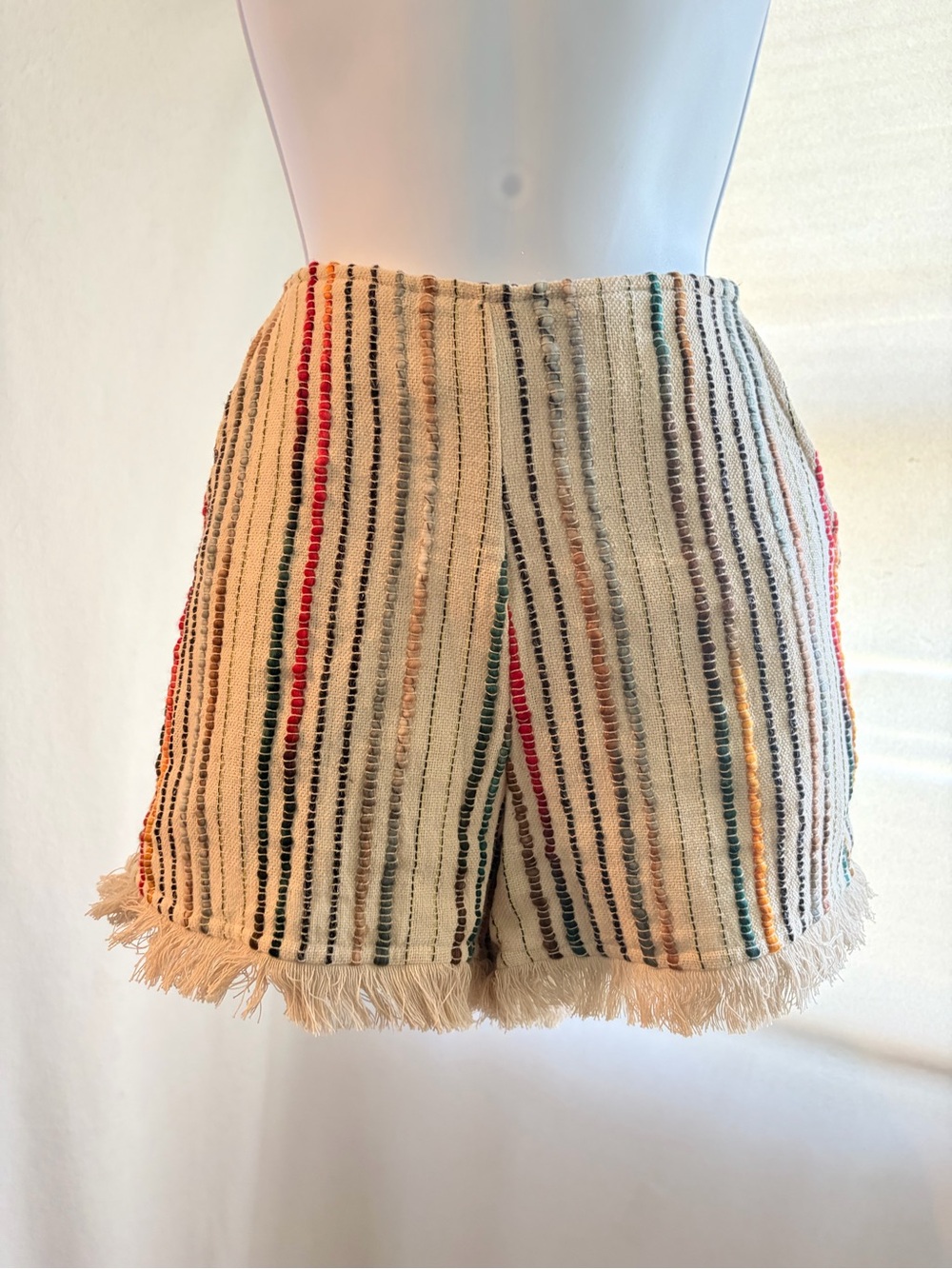 THML cotton blend woven fringe shorts